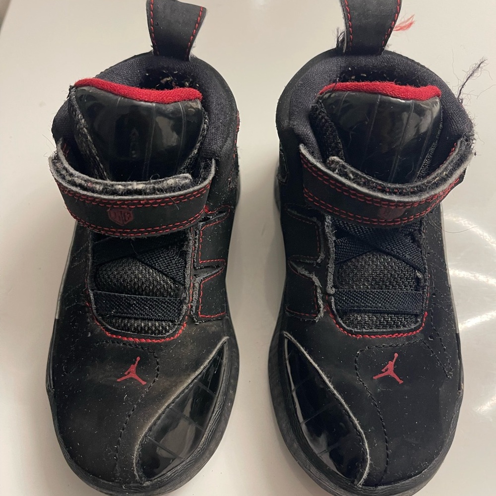 Nike Air Jordan Black and Red High-Top Sneakers with Velcro Strap